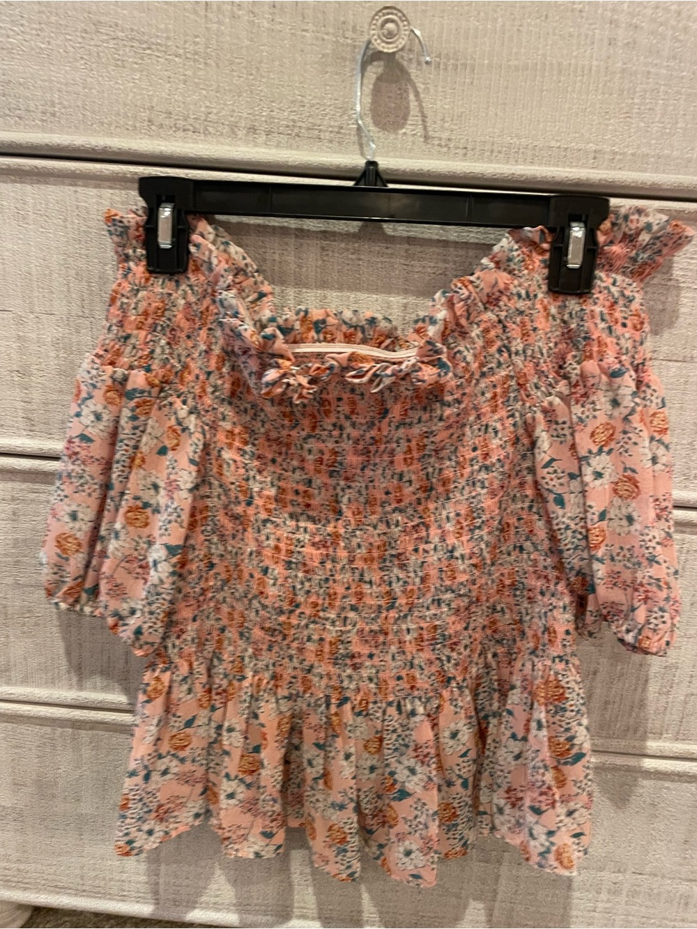 Socialite Pink Floral Smocked Off-Shoulder Dress